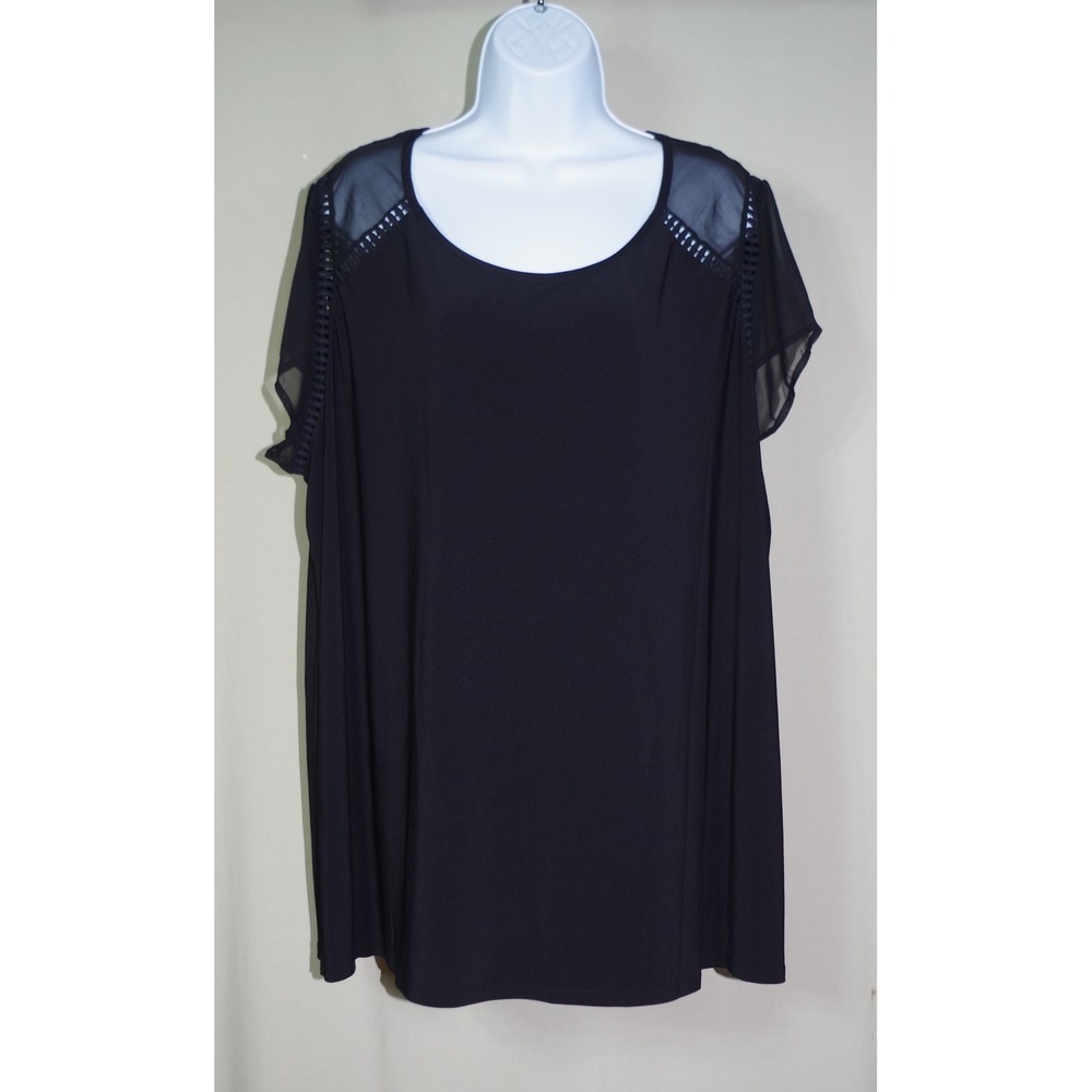 Cato‎ Woman's Size 22/24W Black Sheer Mesh Shoulder Ladder Trim Blouse Top Plus